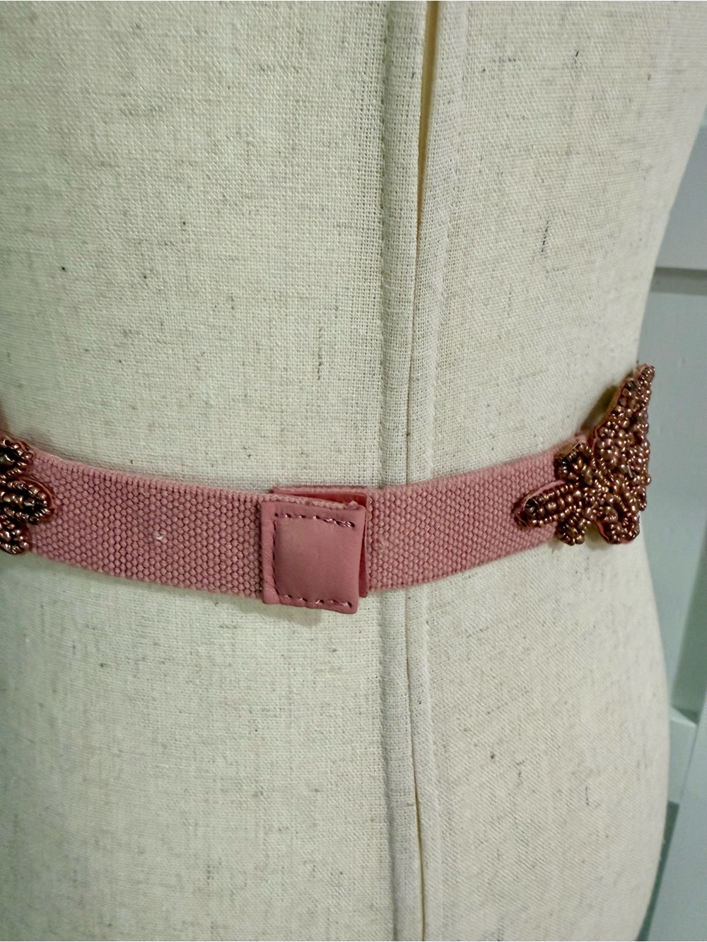 Anthropologie Pink Beaded Stretch Waist Belt | Boho Floral Statement Belt - Picture 6 of 6